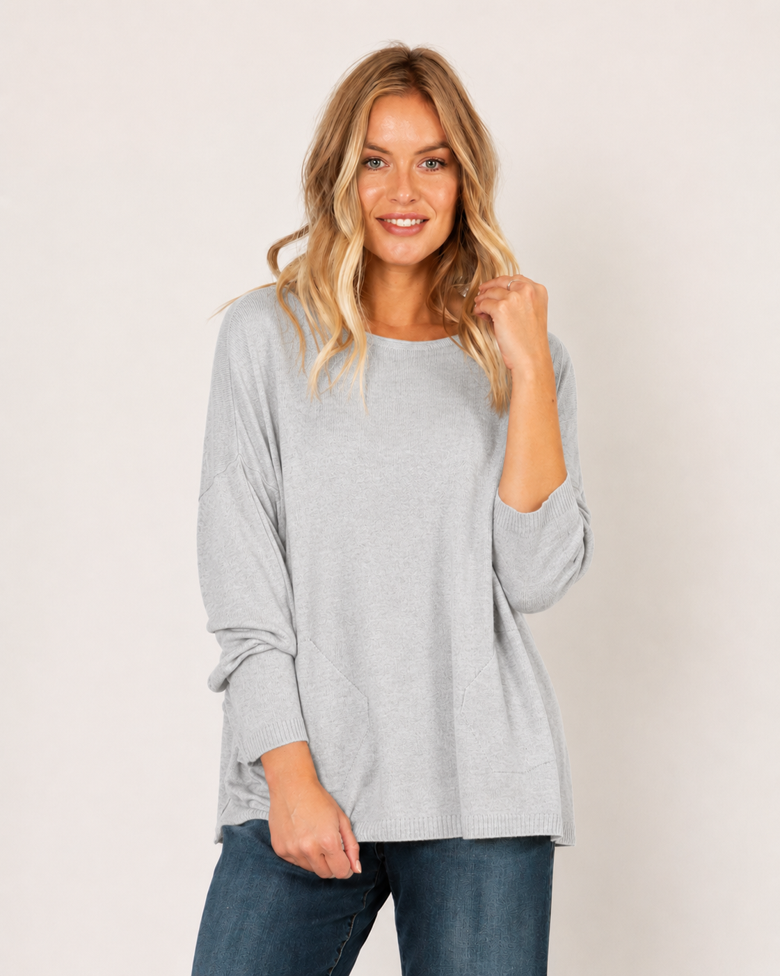 Leona Long Soft Knit Sweater With Side Pocket Detail - Suzy D London