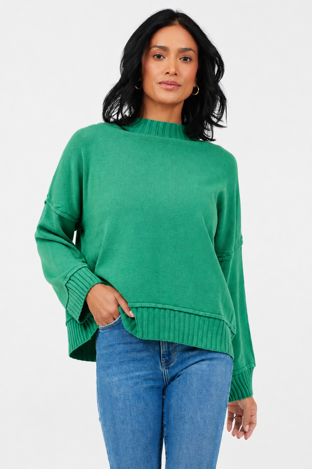 Florenza Turtle Neck Rib Detail Knit Sweater - Suzy D London