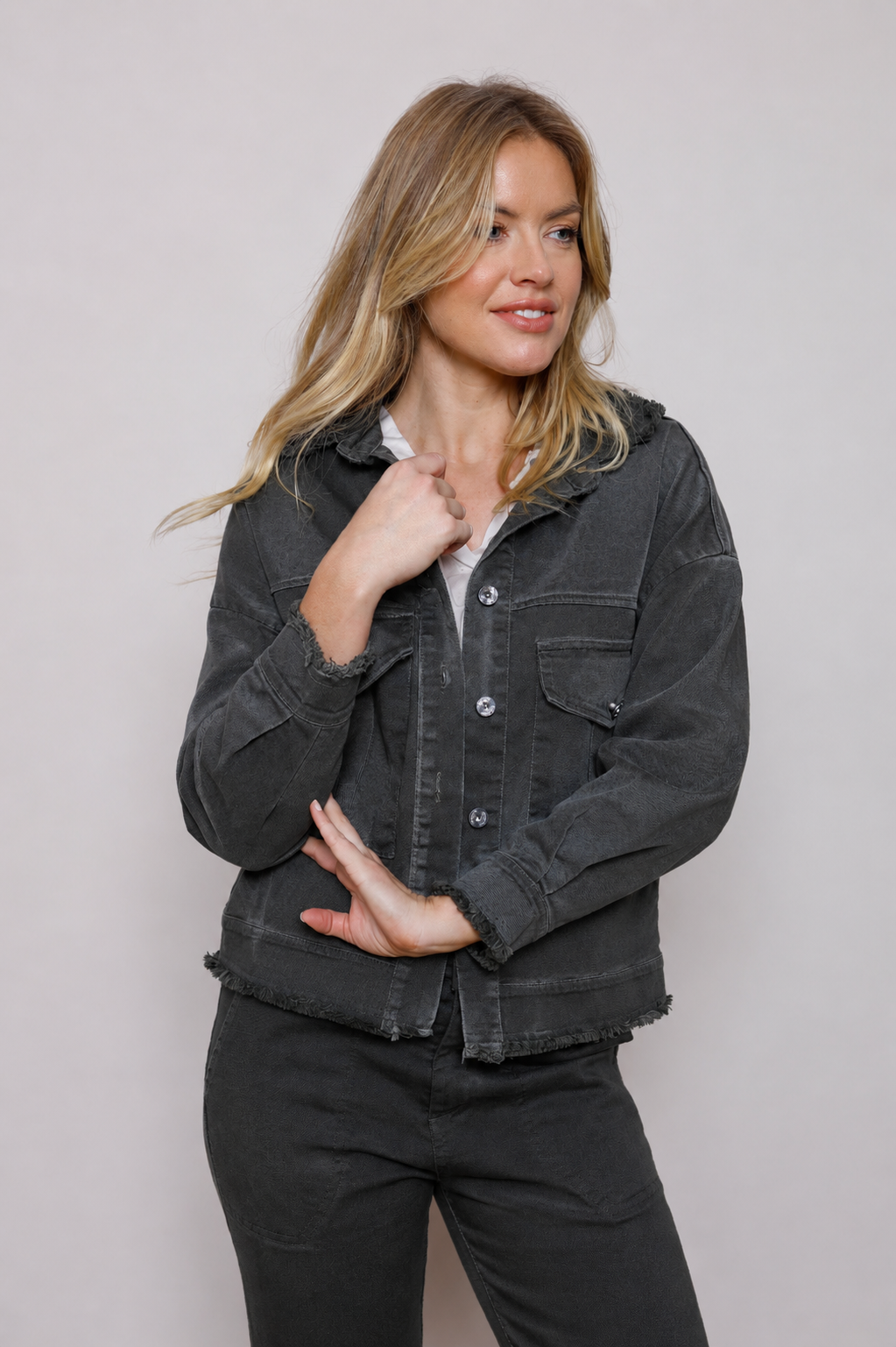 Brooklyn Frayed Edge Heavy Cotton Jacket - Suzy D London