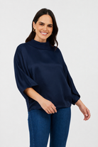 Jonah Satin Batwing Top With Ribbed Neck - Suzy D London