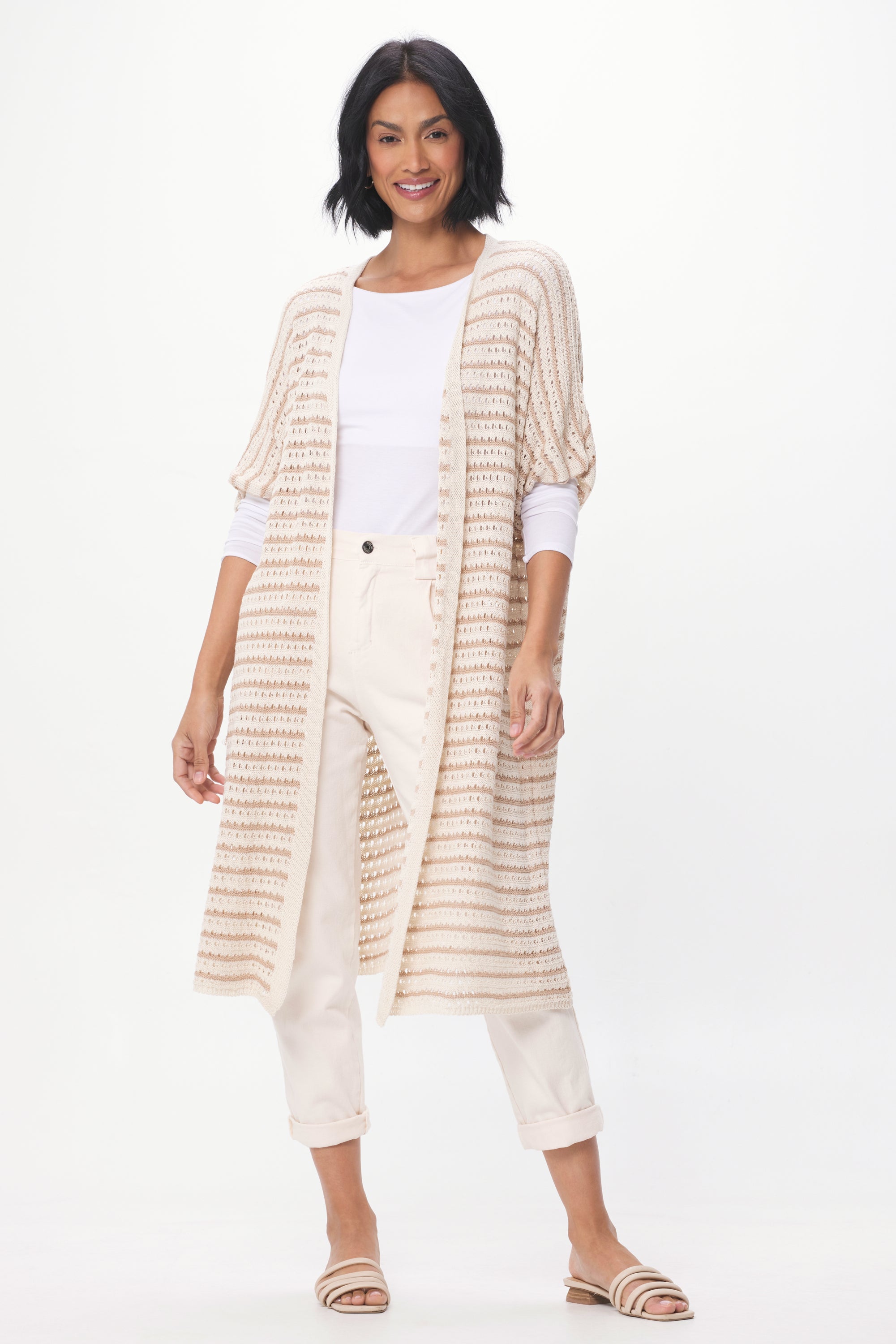 Florencia Stripe Crochet Long Knit Open Cardigan - Suzy D London