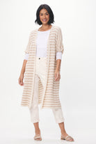 Florencia Stripe Crochet Long Knit Open Cardigan - Suzy D London