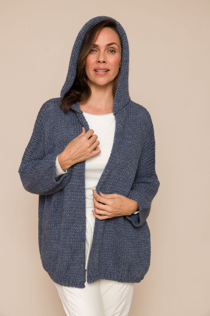 oversize chunky knit cardigan with hood