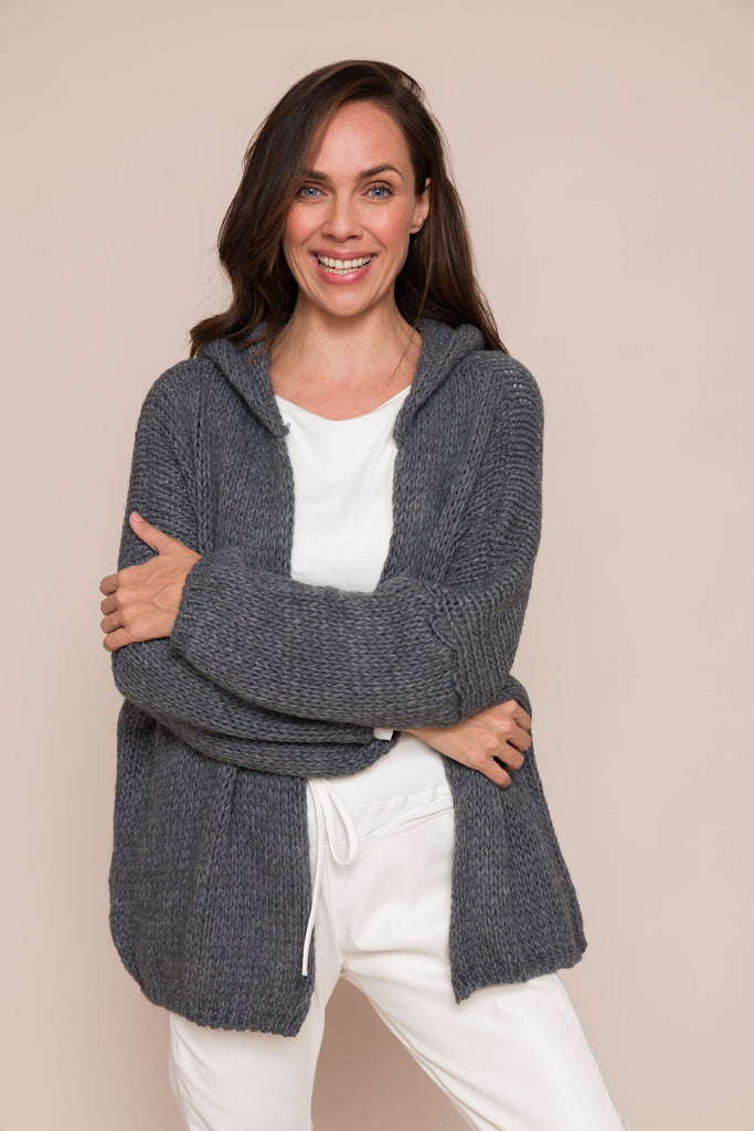 oversize chunky knit cardigan with hood