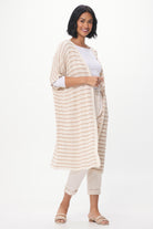 Florencia Stripe Crochet Long Knit Open Cardigan - Suzy D London