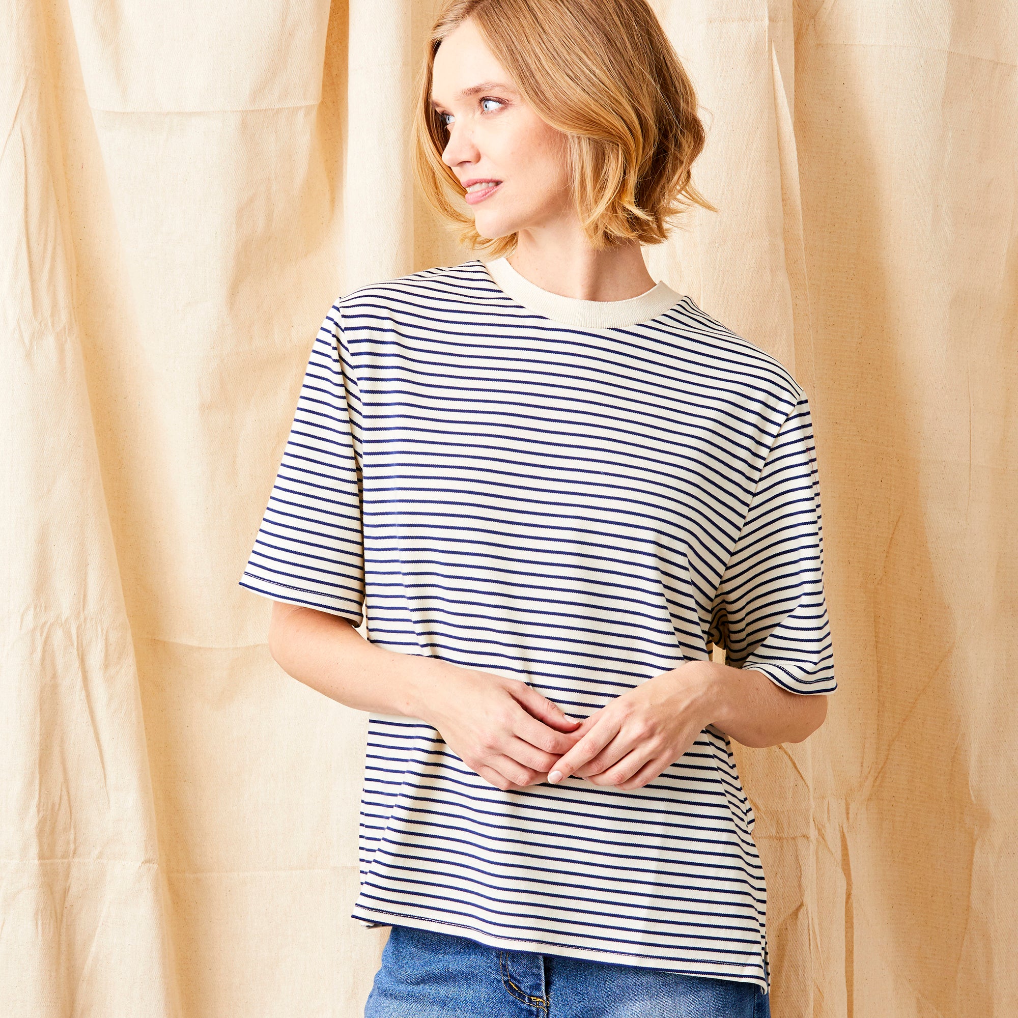 Gardenia Oversize Stripe Jersey Tee - Suzy D London