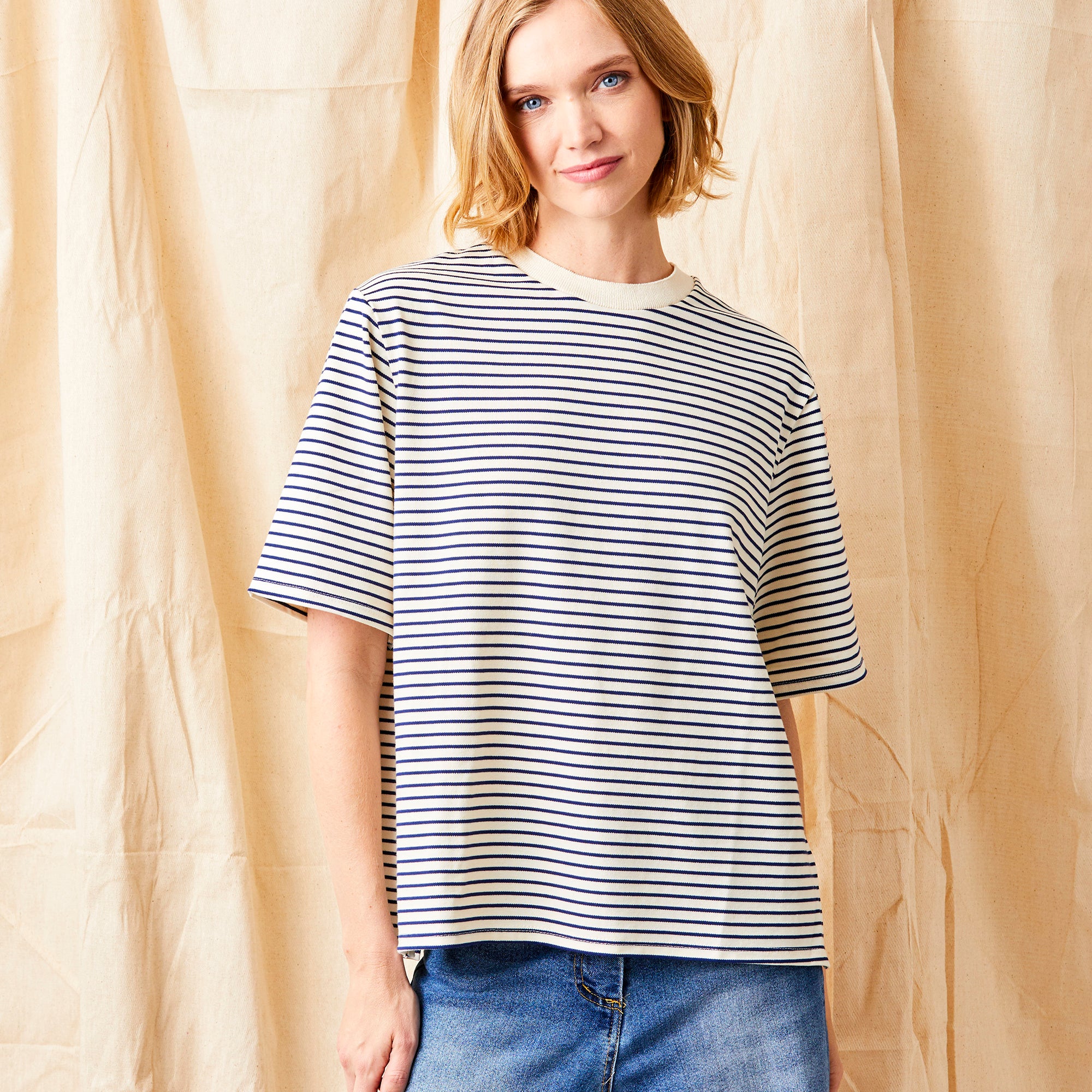 Gardenia Oversize Stripe Jersey Tee - Suzy D London