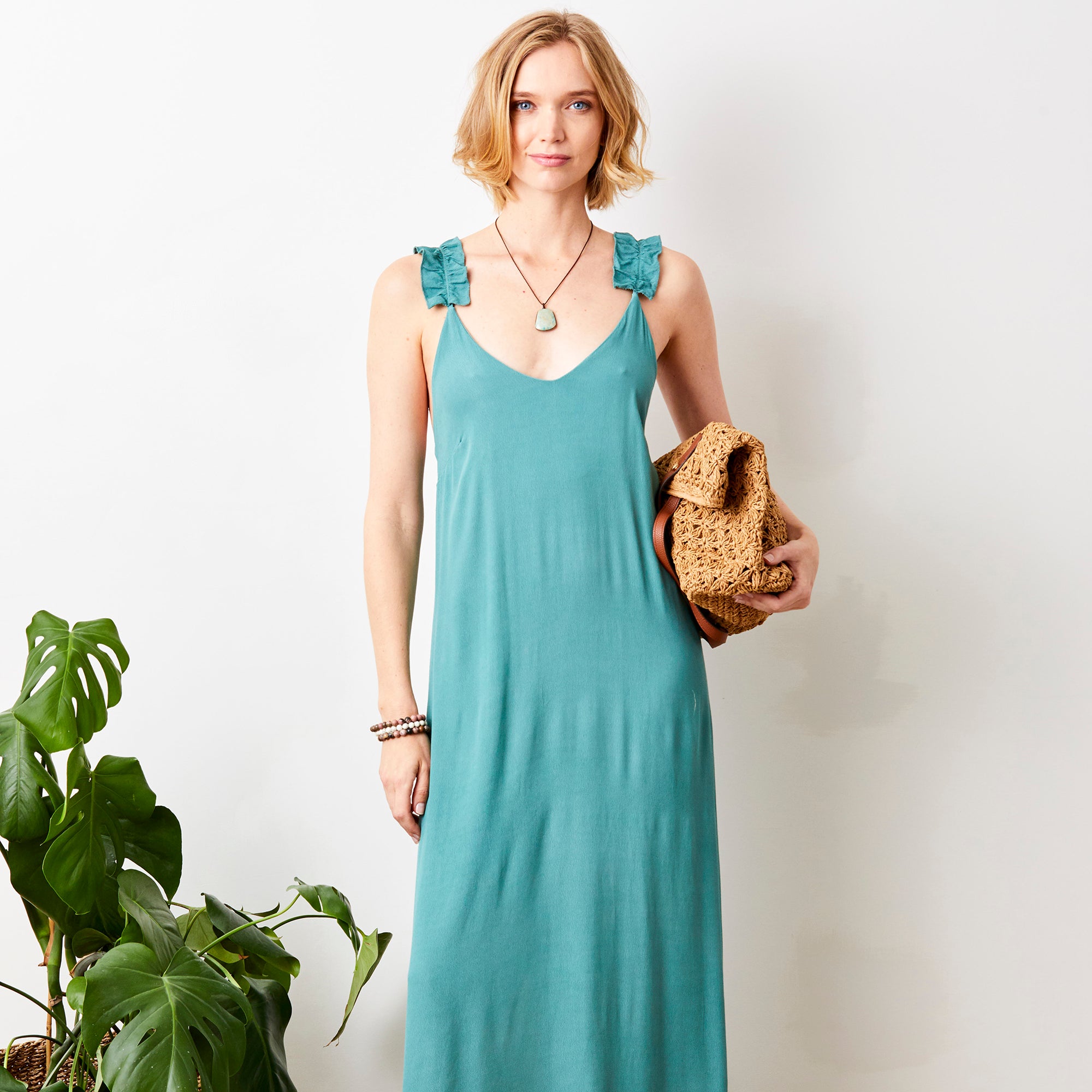 Geranium Crepe Maxi Dress With Frill Straps - Suzy D London