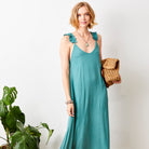 Geranium Crepe Maxi Dress With Frill Straps - Suzy D London