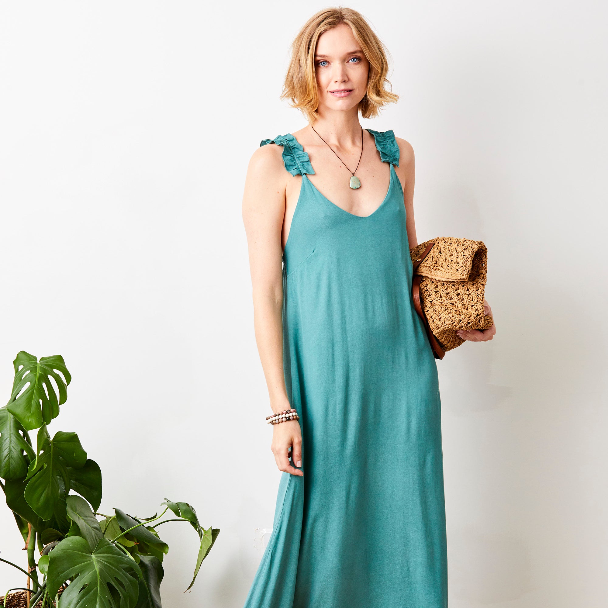 Geranium Crepe Maxi Dress With Frill Straps - Suzy D London