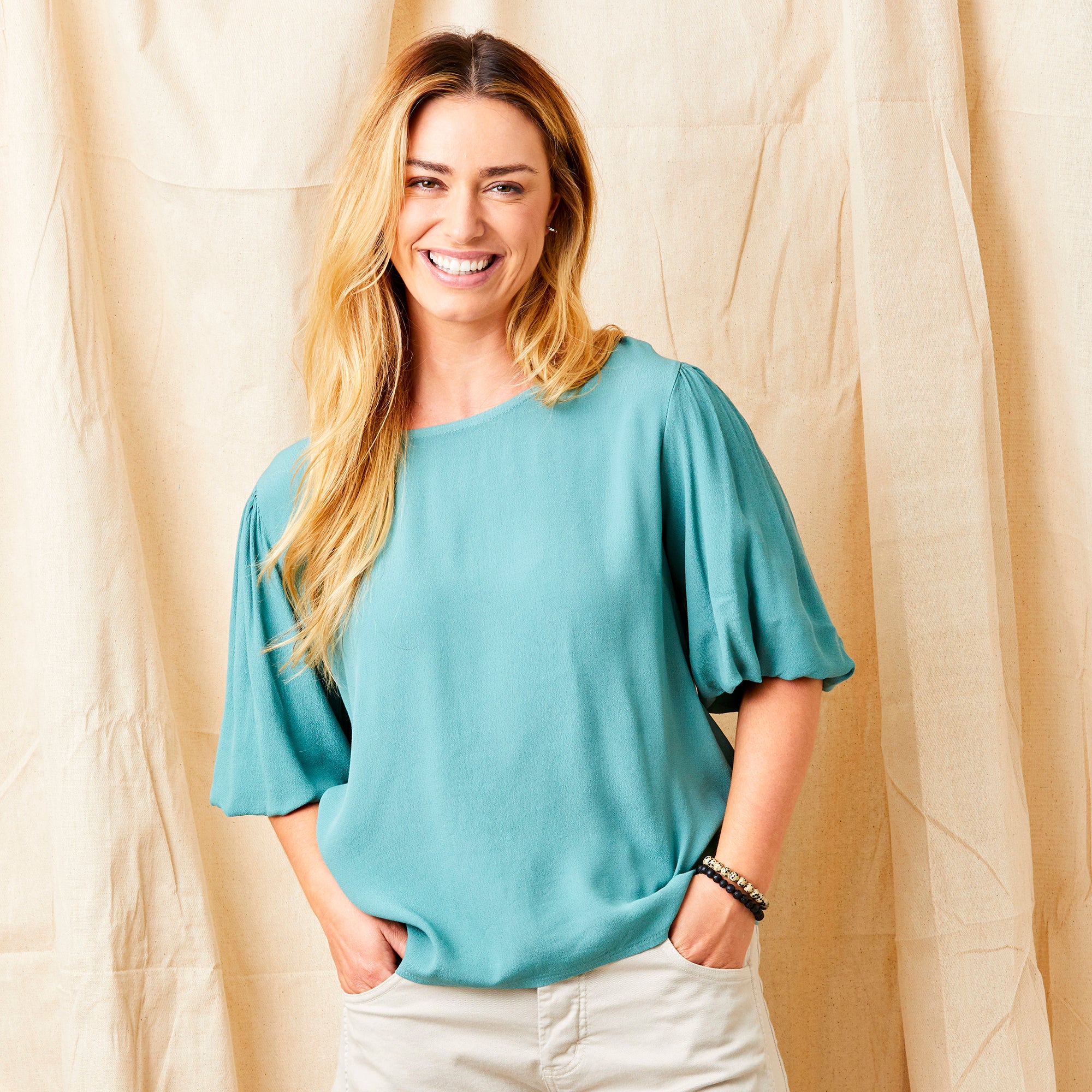 Greta Crepe Flared Short Sleeve Top - Suzy D London