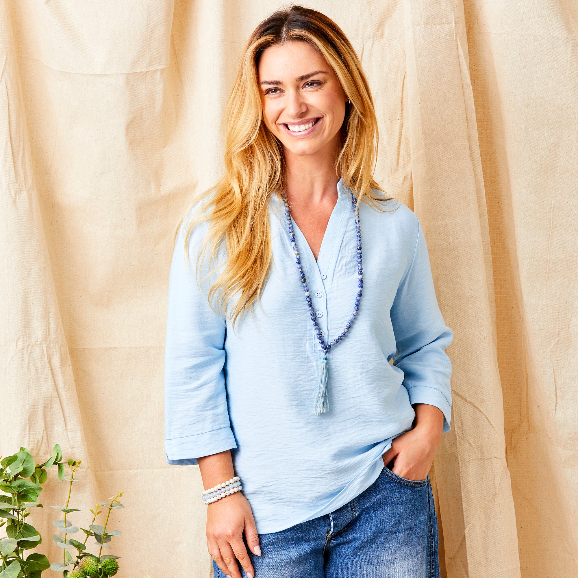 Jayla Textured Top With Button Front - Suzy D London