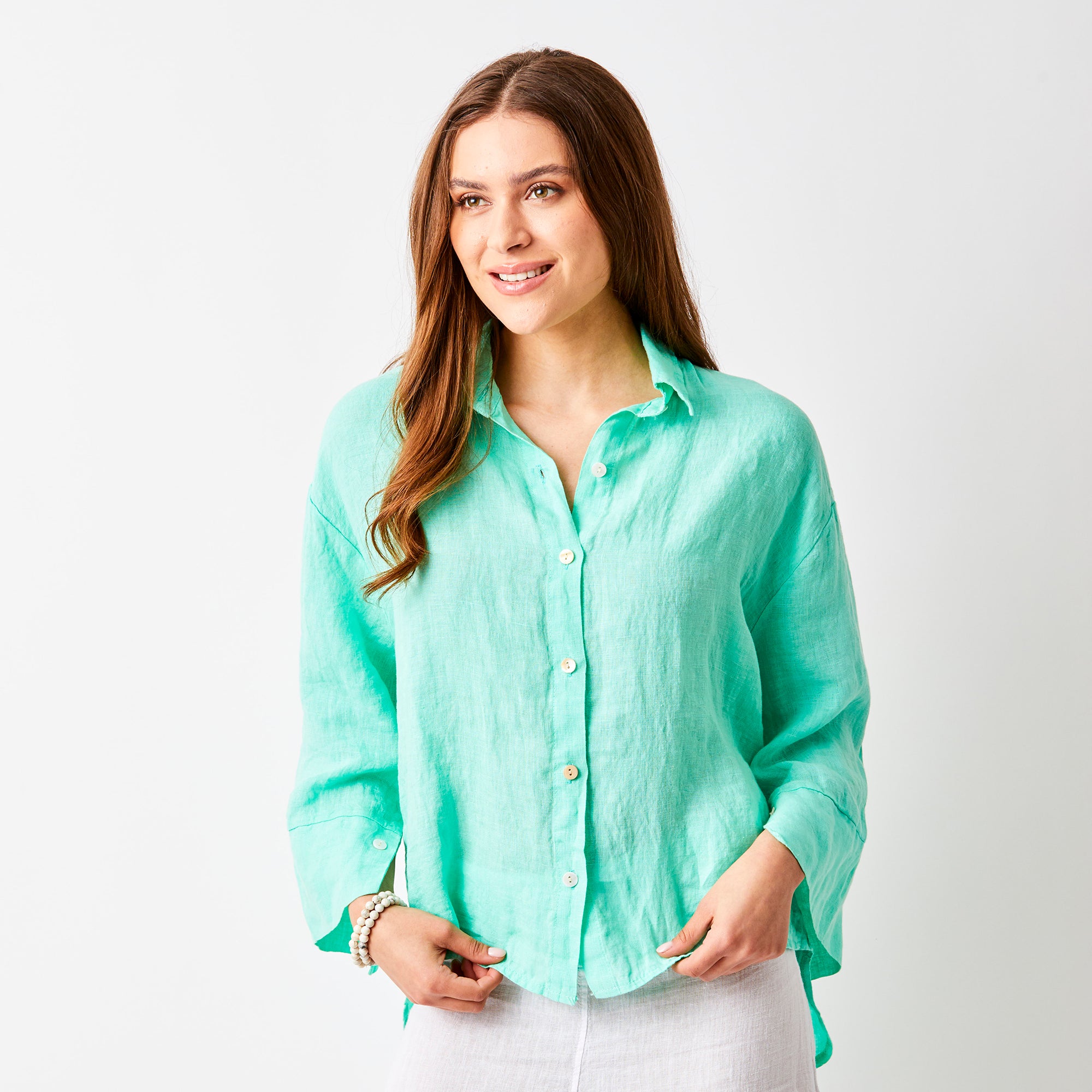 Lago Hi Lo Linen Shirt With Wide Sleeves - Suzy D London