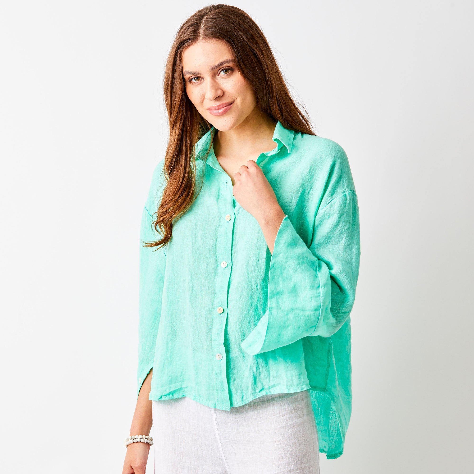 Lago Hi Lo Linen Shirt With Wide Sleeves - Suzy D London