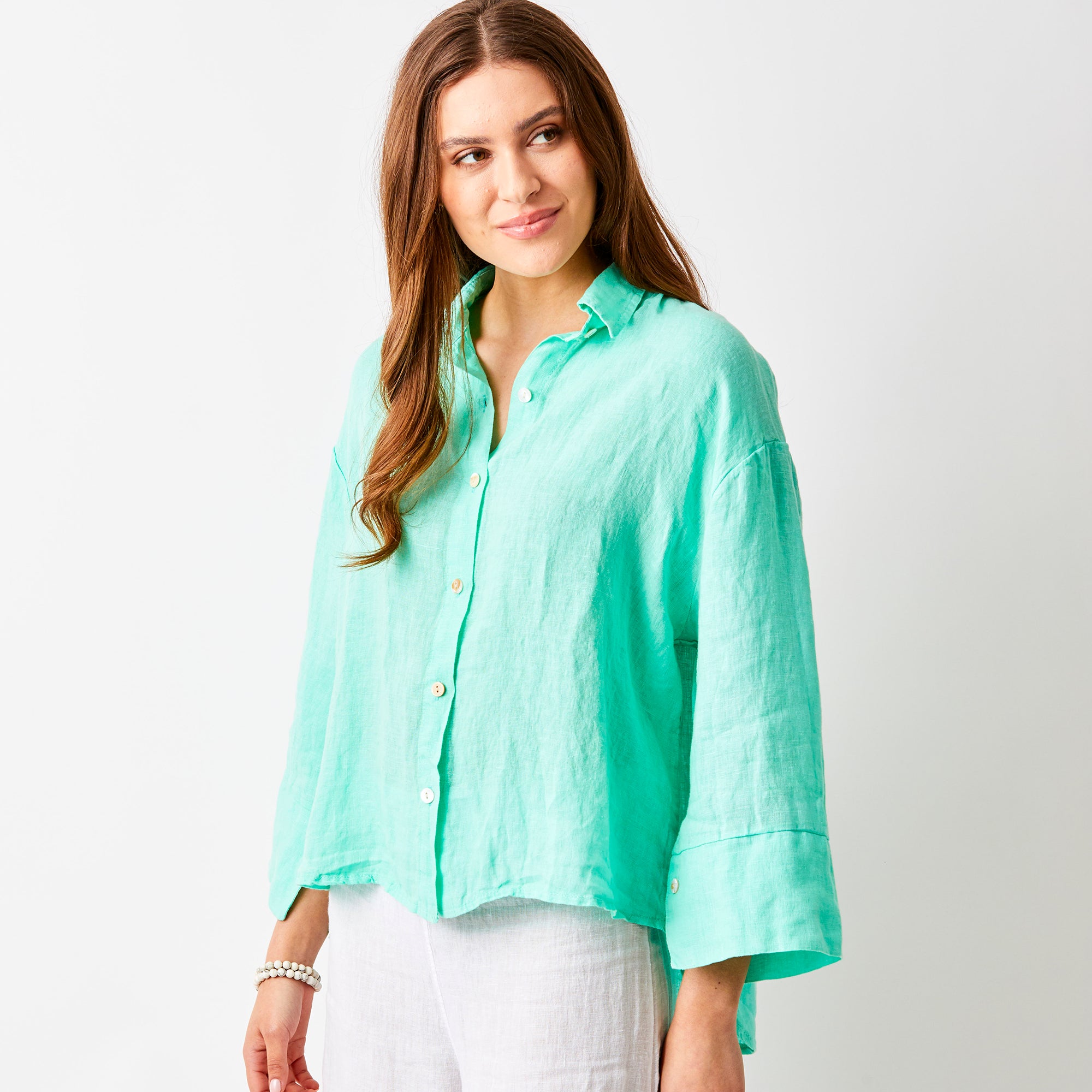 Lago Hi Lo Linen Shirt With Wide Sleeves - Suzy D London