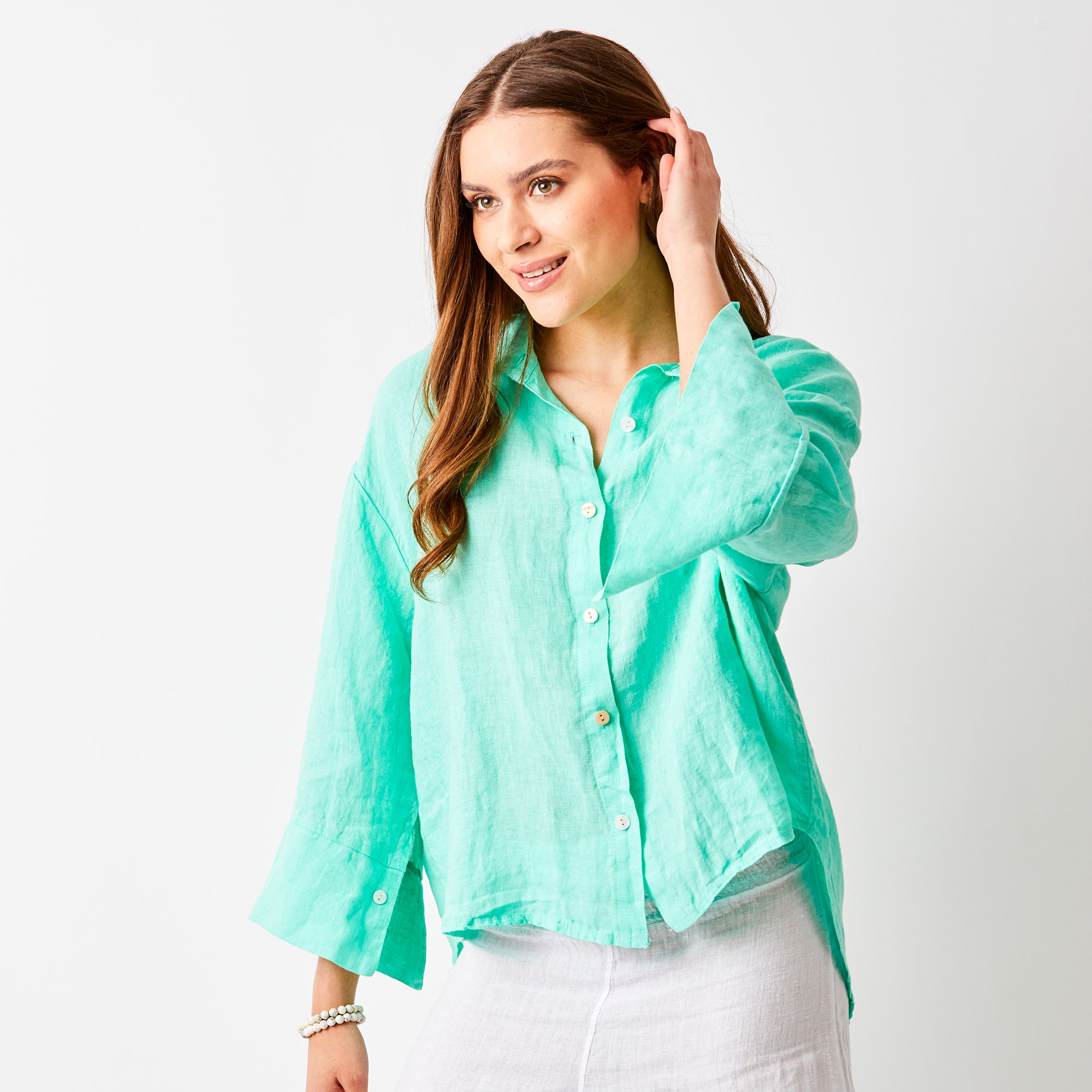 Lago Hi Lo Linen Shirt With Wide Sleeves - Suzy D London