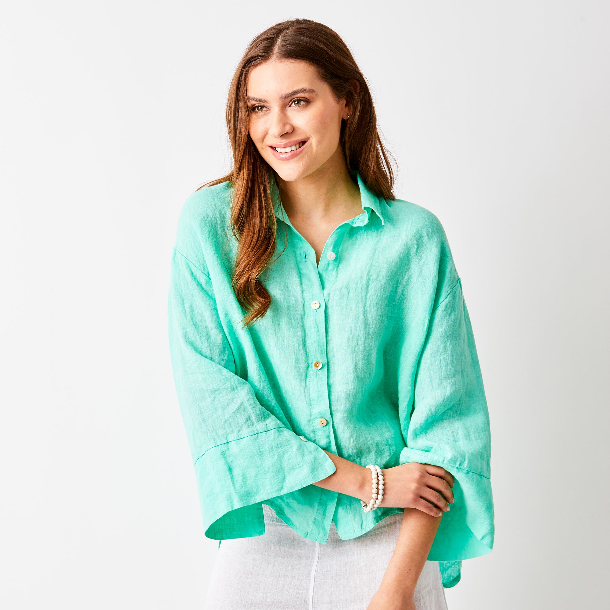Lago Hi Lo Linen Shirt With Wide Sleeves - Suzy D London