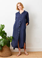 Larino Linen Long Button Thru Dress - Suzy D London