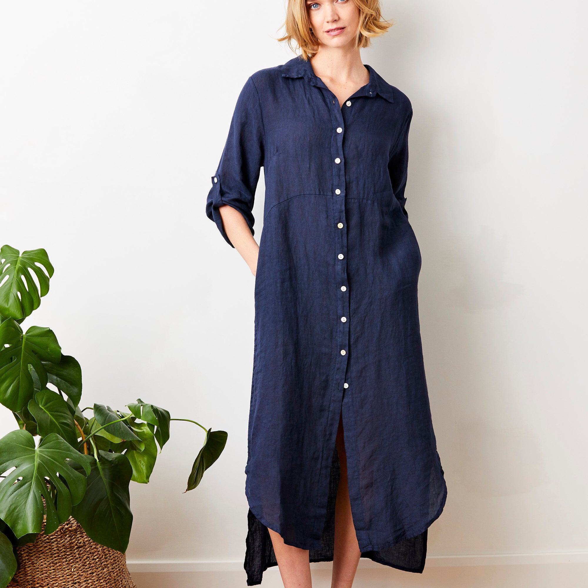 Larino Linen Long Button Thru Dress - Suzy D London
