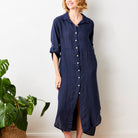 Larino Linen Long Button Thru Dress - Suzy D London