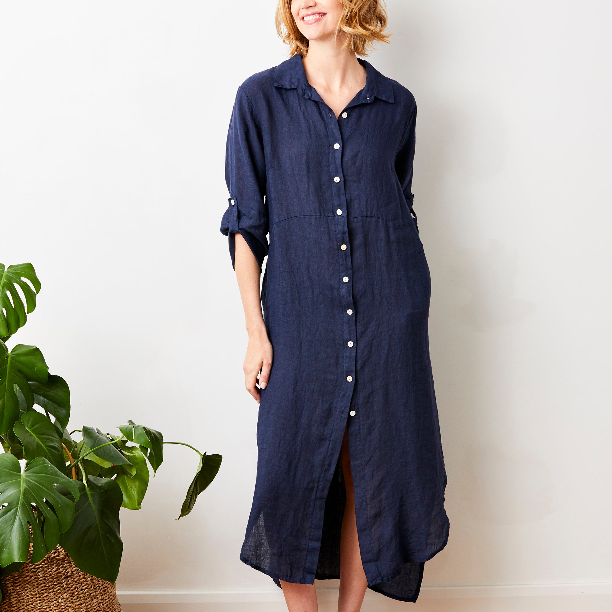 Larino Linen Long Button Thru Dress - Suzy D London
