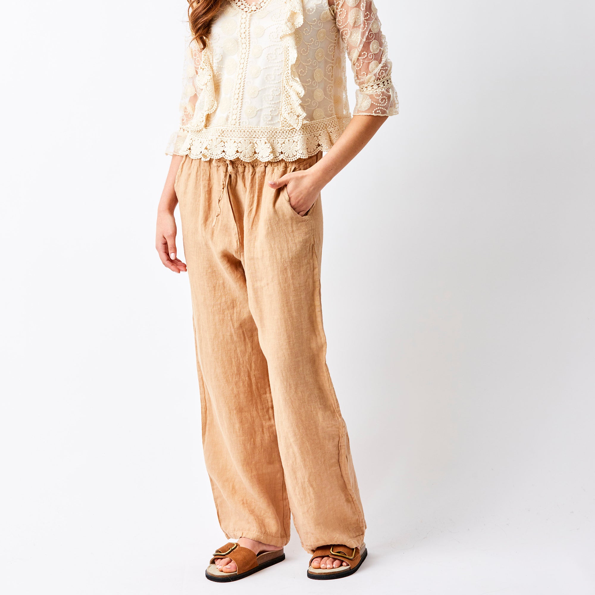 Lauren Linen Drawstring Palazzo Pants - Suzy D London