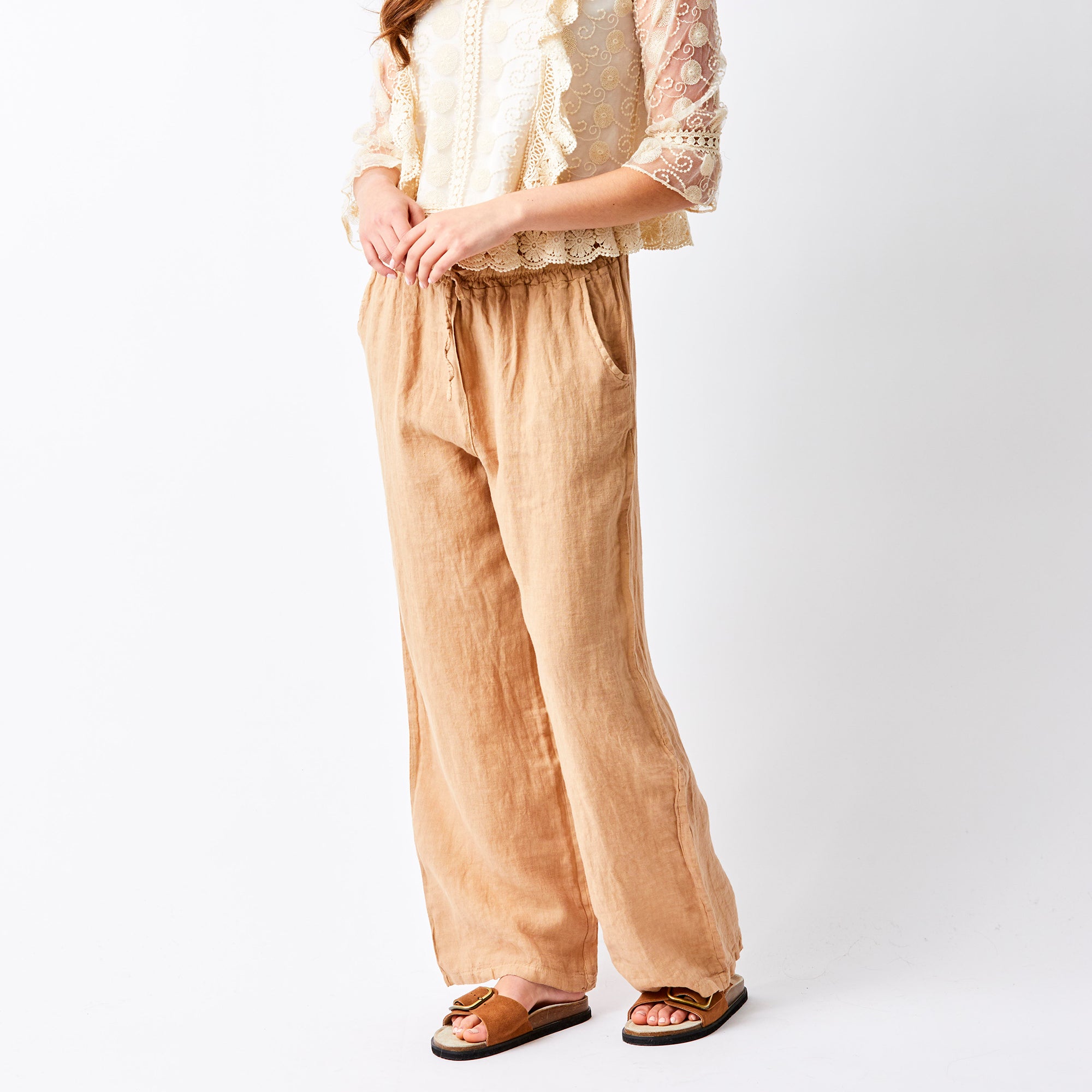 Lauren Linen Drawstring Palazzo Pants - Suzy D London