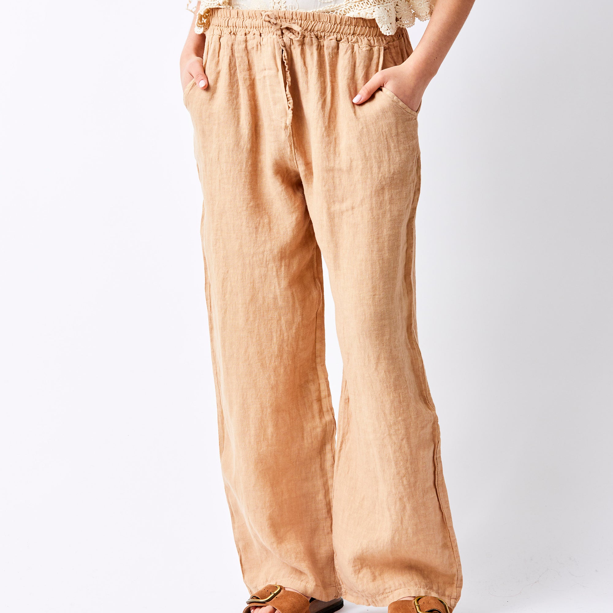 Lauren Linen Drawstring Palazzo Pants - Suzy D London