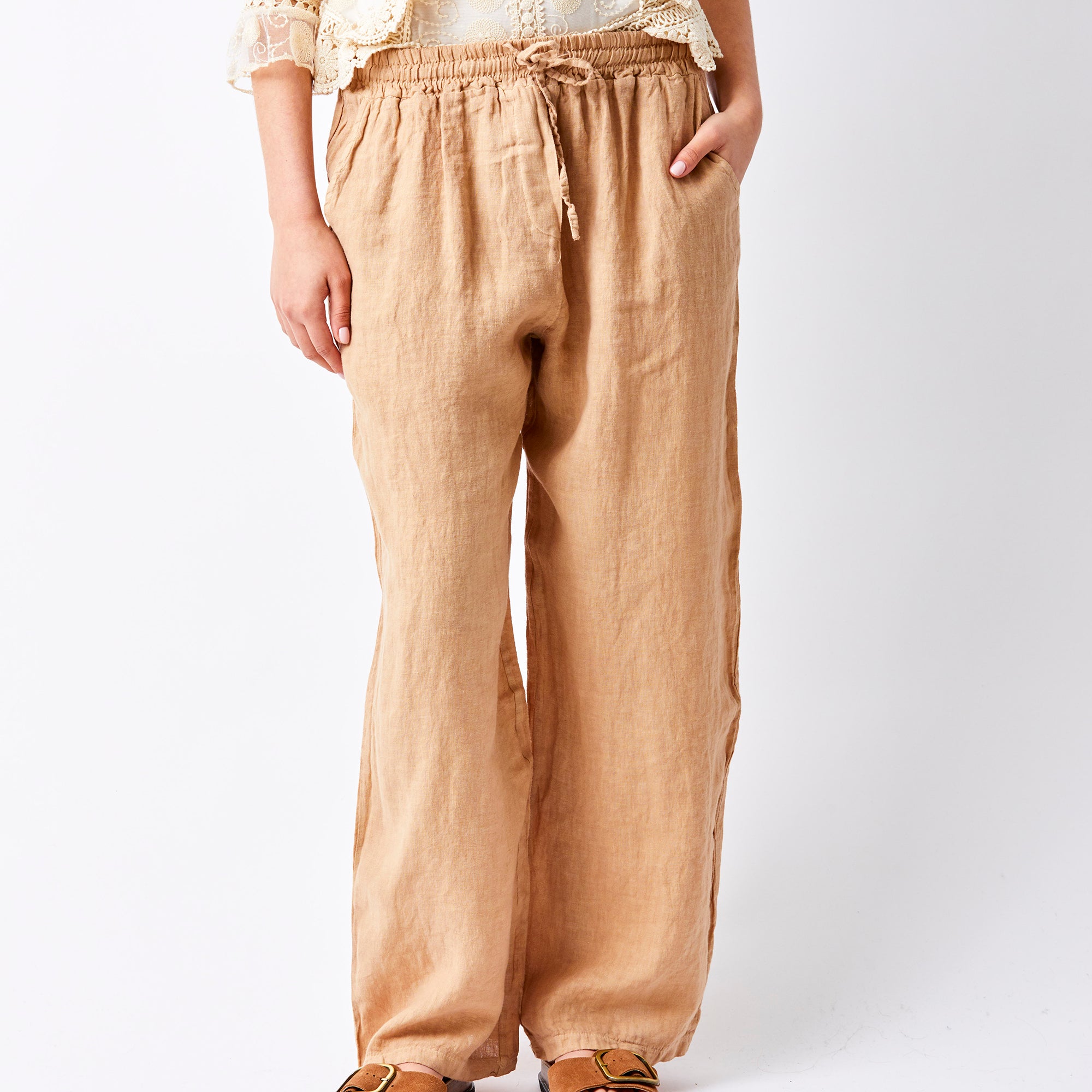 Lauren Linen Drawstring Palazzo Pants - Suzy D London