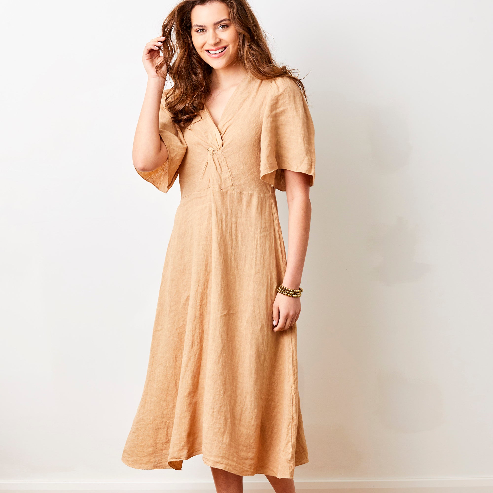 Liora Linen V-Neck Wide Sleeve Dress - Suzy D London