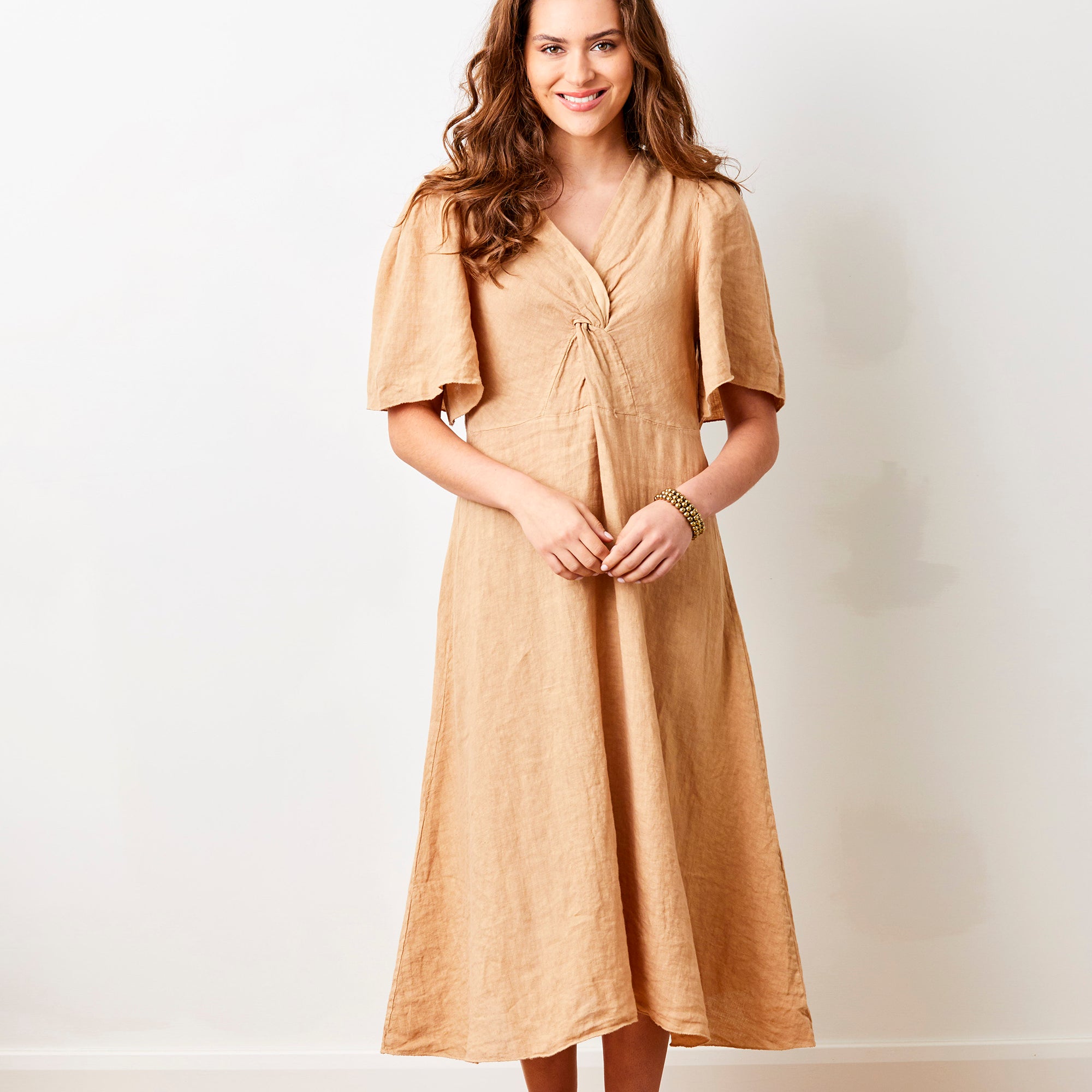 Liora Linen V-Neck Wide Sleeve Dress - Suzy D London
