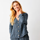 Saffron Linen Jacket With Wooden Buttons - Suzy D London