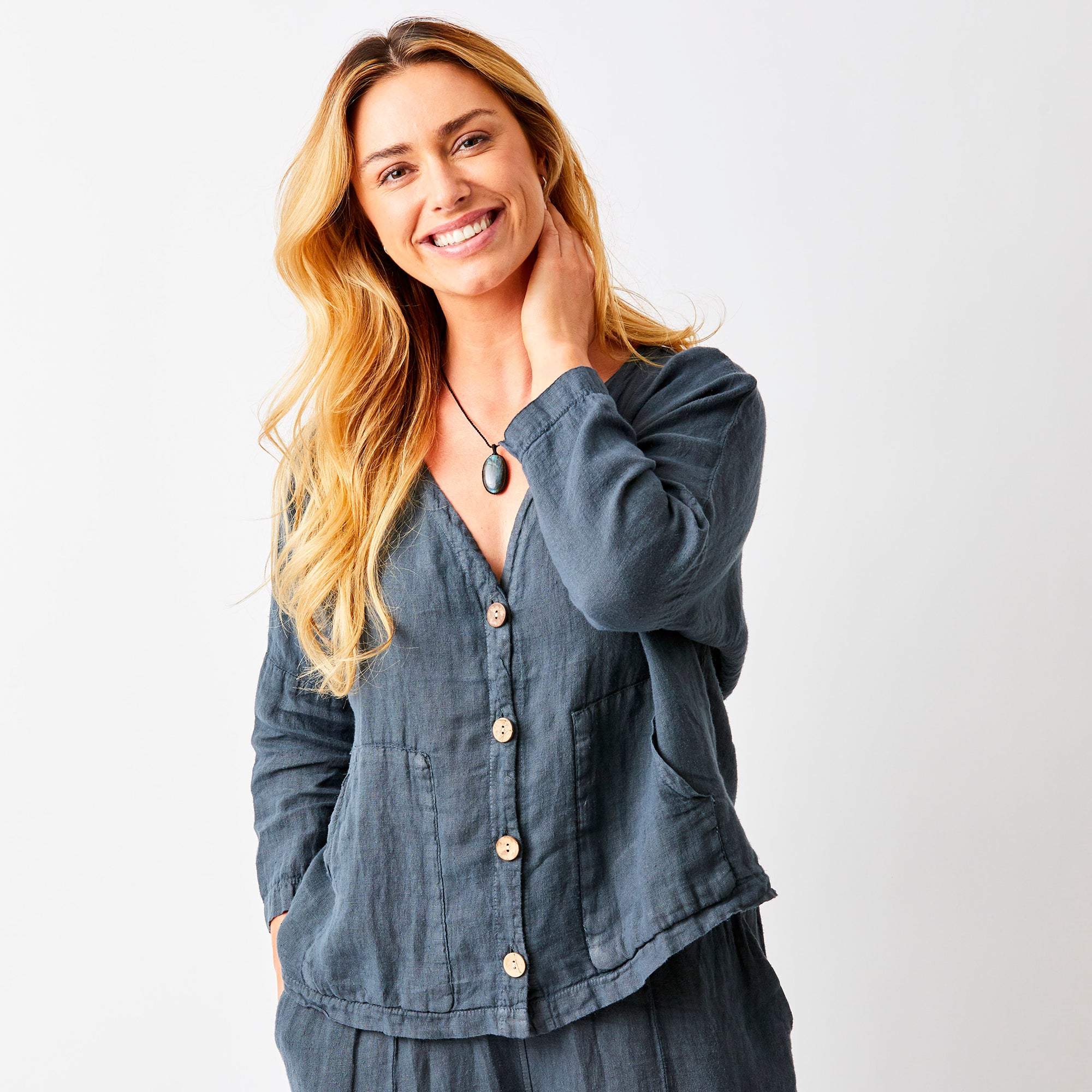 Saffron Linen Jacket With Wooden Buttons - Suzy D London