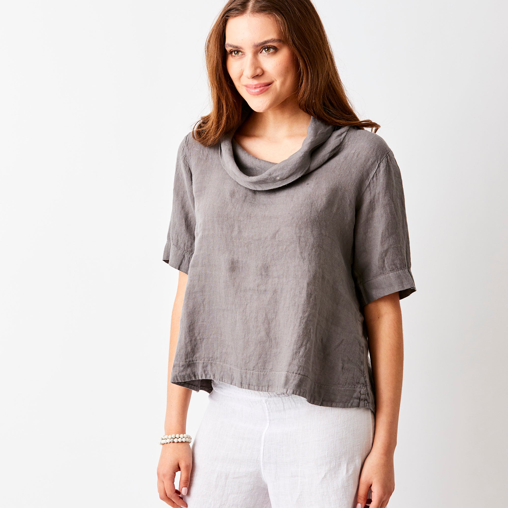 Salamanca Cowl Neck HI Lo Linen Tee - Suzy D London