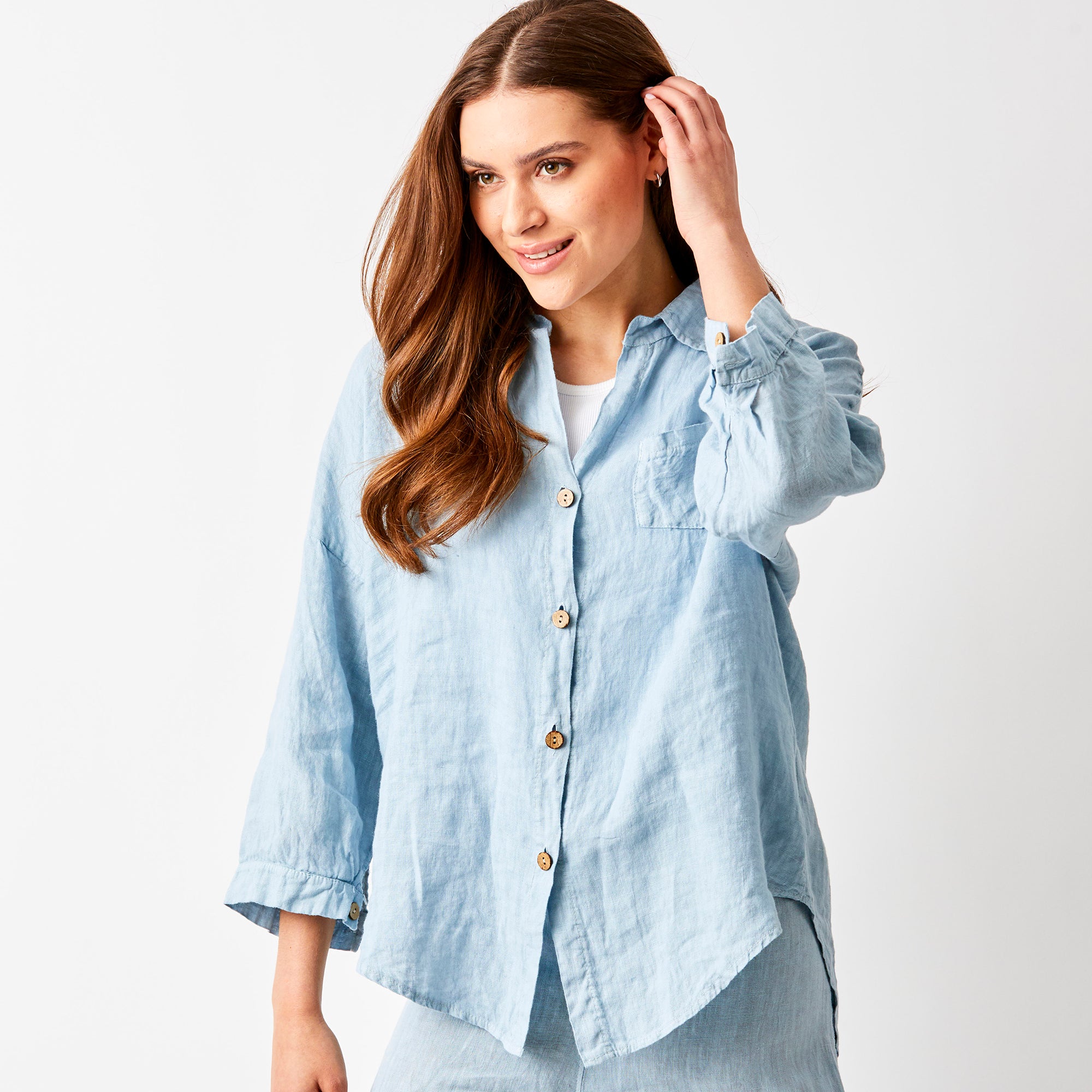 Sapphira Linen Shirt With Side Splits and Pocket - Suzy D London
