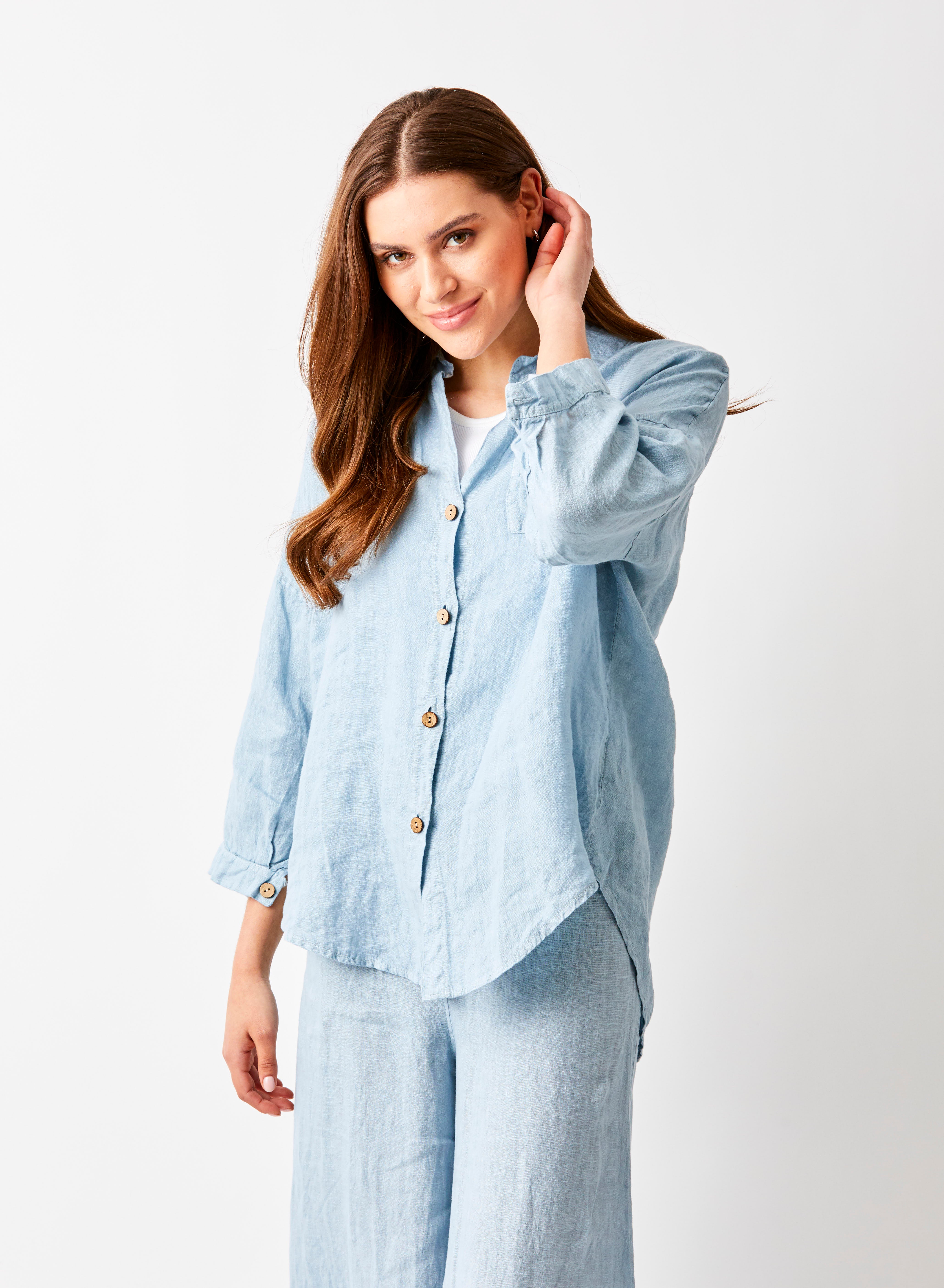 Sapphira Linen Shirt With Side Splits and Pocket - Suzy D London