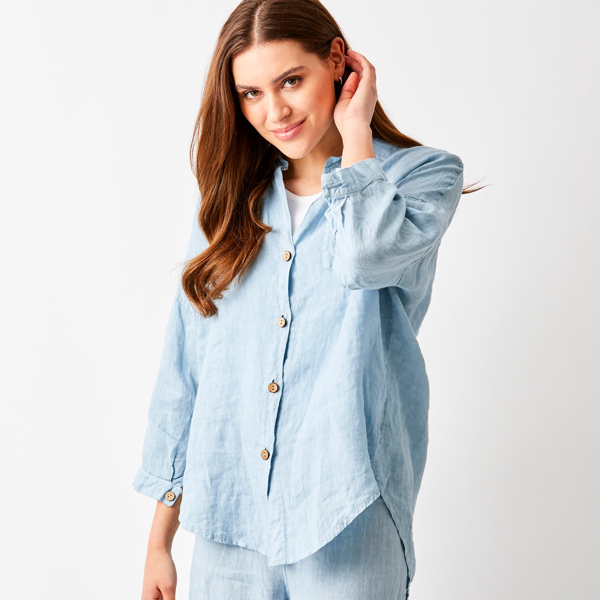Sapphira Linen Shirt With Side Splits and Pocket - Suzy D London