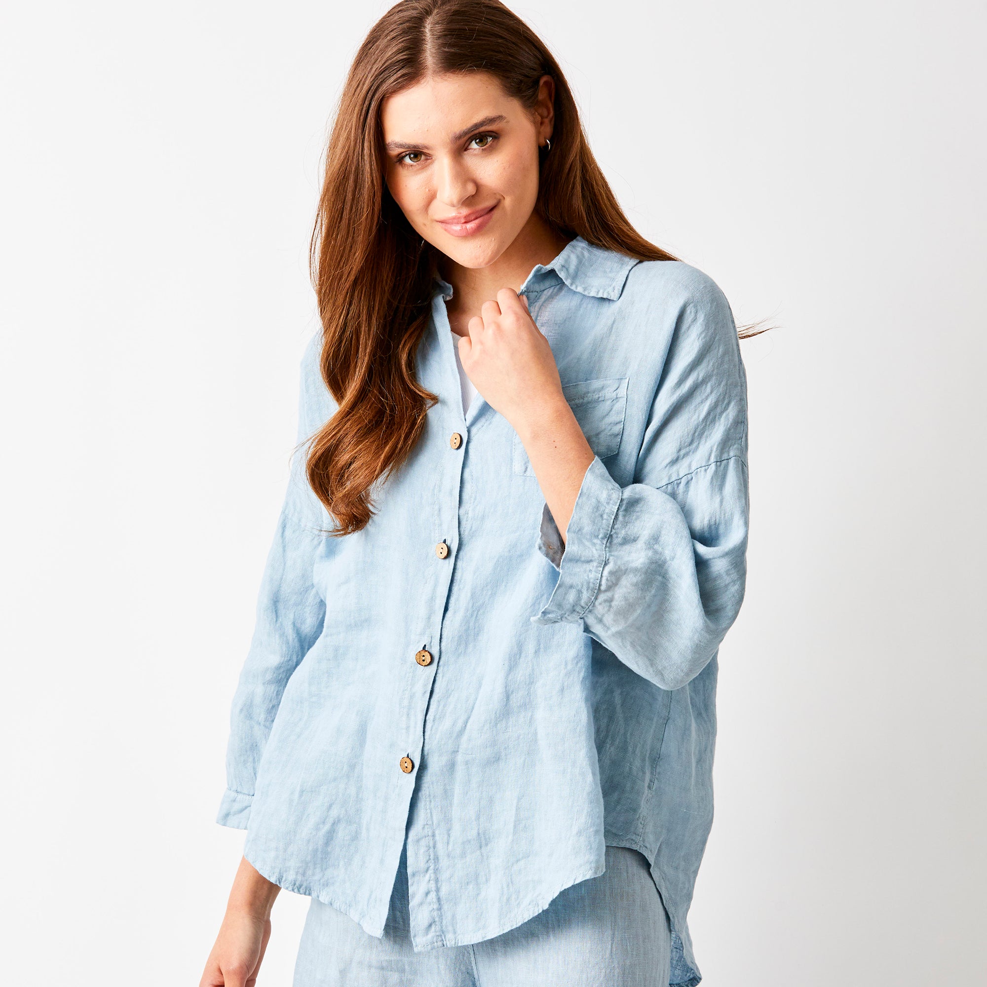 Sapphira Linen Shirt With Side Splits and Pocket - Suzy D London