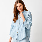 Sapphira Linen Shirt With Side Splits and Pocket - Suzy D London