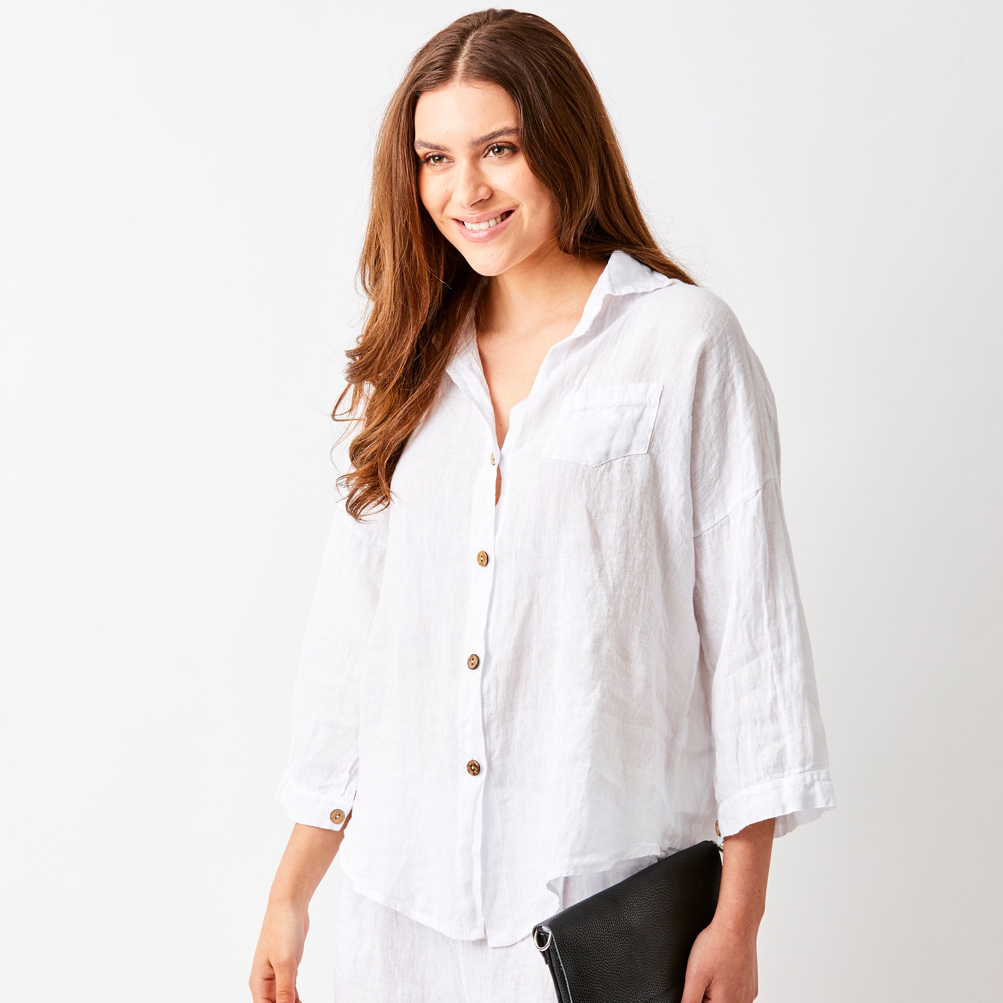 Sapphira Linen Shirt With Side Splits and Pocket - Suzy D London