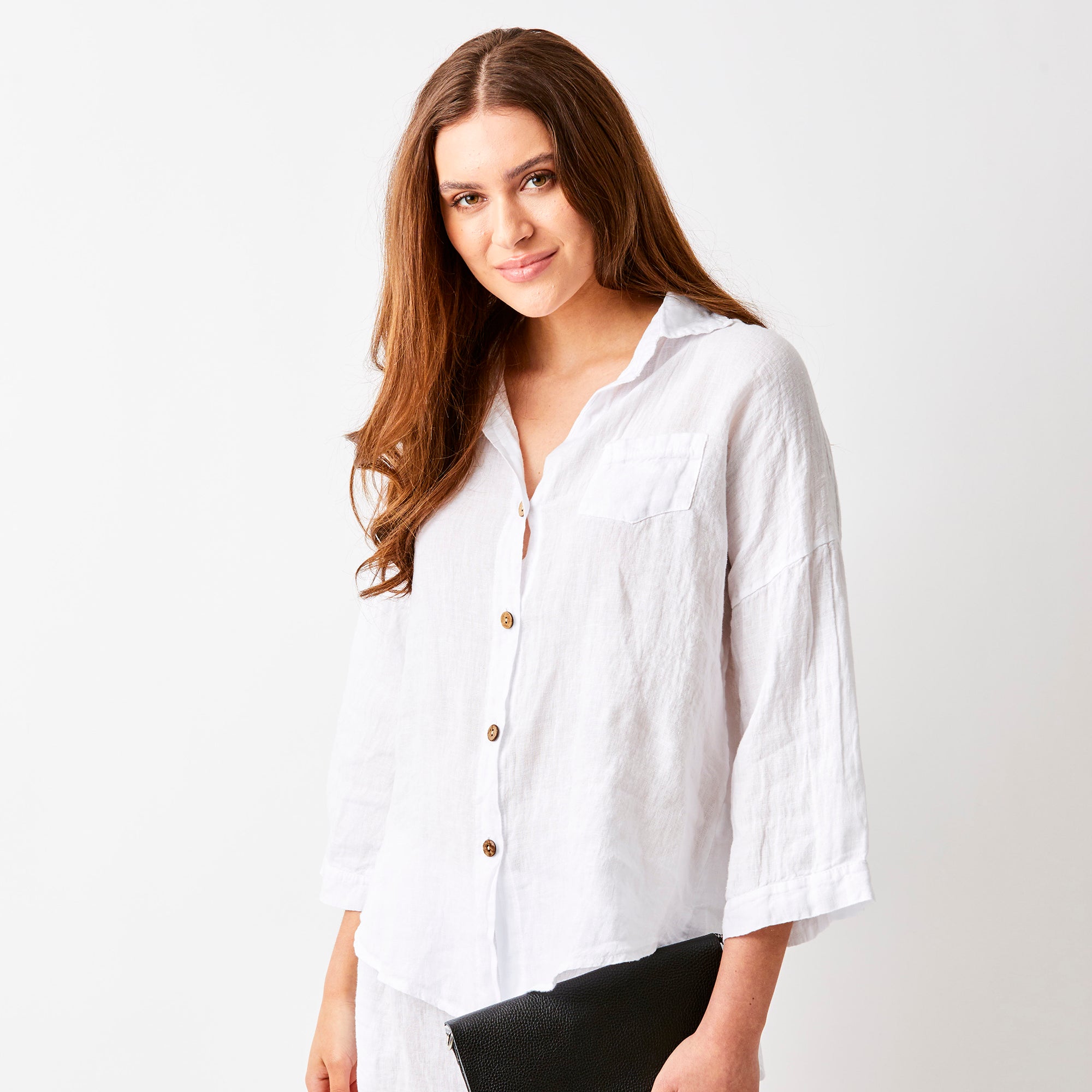 Sapphira Linen Shirt With Side Splits and Pocket - Suzy D London