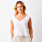 Saskia Linen V-Neck Sleeveless Shirt Top - Suzy D London