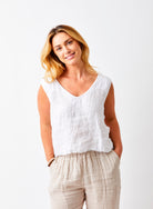 Saskia Linen V-Neck Sleeveless Shirt Top - Suzy D London