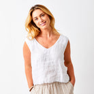 Saskia Linen V-Neck Sleeveless Shirt Top - Suzy D London