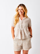 Scarletta Linen Smocked Short Sleeve Top - Suzy D London