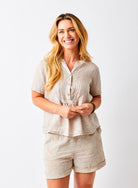 Scarletta Linen Smocked Short Sleeve Top - Suzy D London