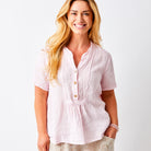 Scarletta Linen Smocked Short Sleeve Top - Suzy D London