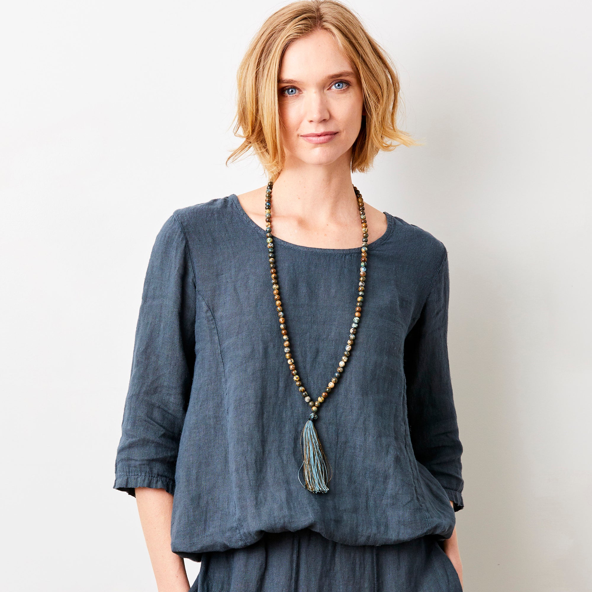 Sonita Linen Bubble Hem Long Sleeve Top - Suzy D London