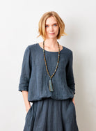 Sonita Linen Bubble Hem Long Sleeve Top - Suzy D London