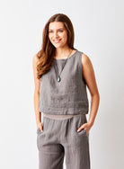Sylviana Linen Round Neck Sleeveless Top - Suzy D London